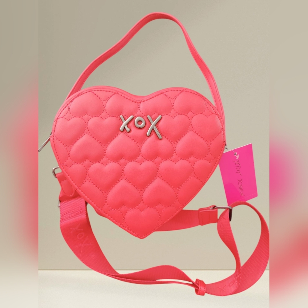 Betsey Johnson Heart Crossbody Bag in Hot Pink